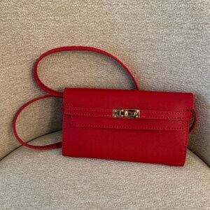 Kelly Inspired Red Long Wallet with Gold Hardware